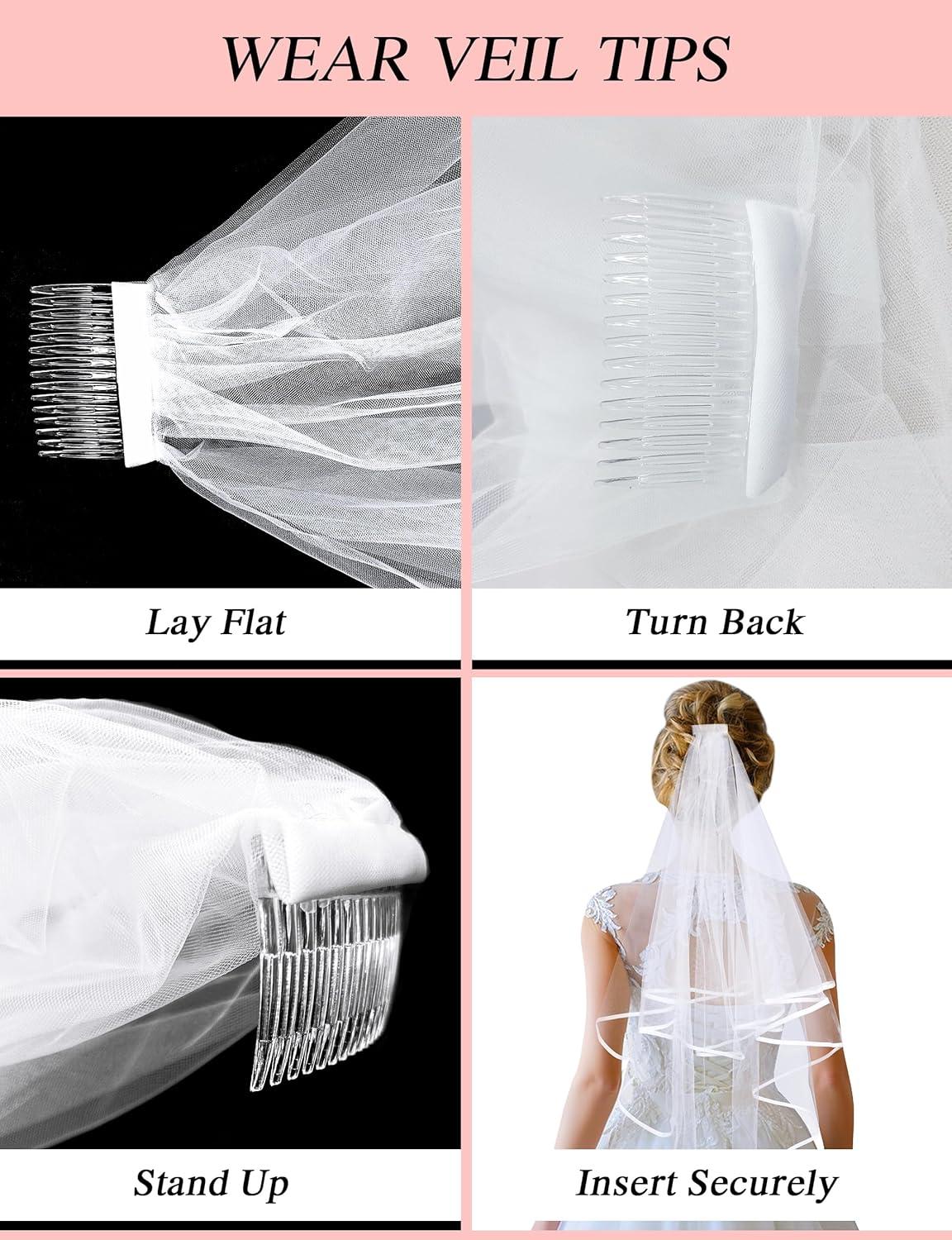 imageLovasy BridetoBe Sash amp Bride Veil White Wedding Veil for Bachelorette Party Bridal Shower Pearl Satin Sash 2pcs Bridal Accessories Set