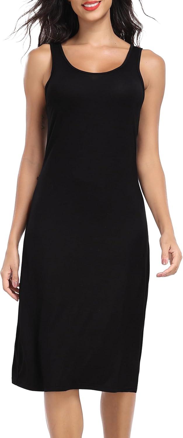 imageLovasy Full Slip for Women Under Dress Long Wide Straps Slips Sleeveless Tank Tops Dresses Nightgown S3XLBlack