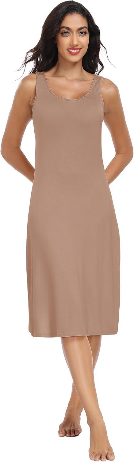 imageLovasy Full Slip for Women Under Dress Long Wide Straps Slips Sleeveless Tank Tops Dresses Nightgown S3XLCoffee