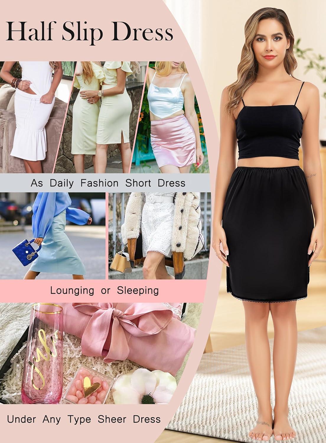 imageLovasy Half Slips for Women Underskirt AntiStatic Short Mini Skirt with Floral Lace Trim Slip Dress for Skirt Dresses S3XLBlack