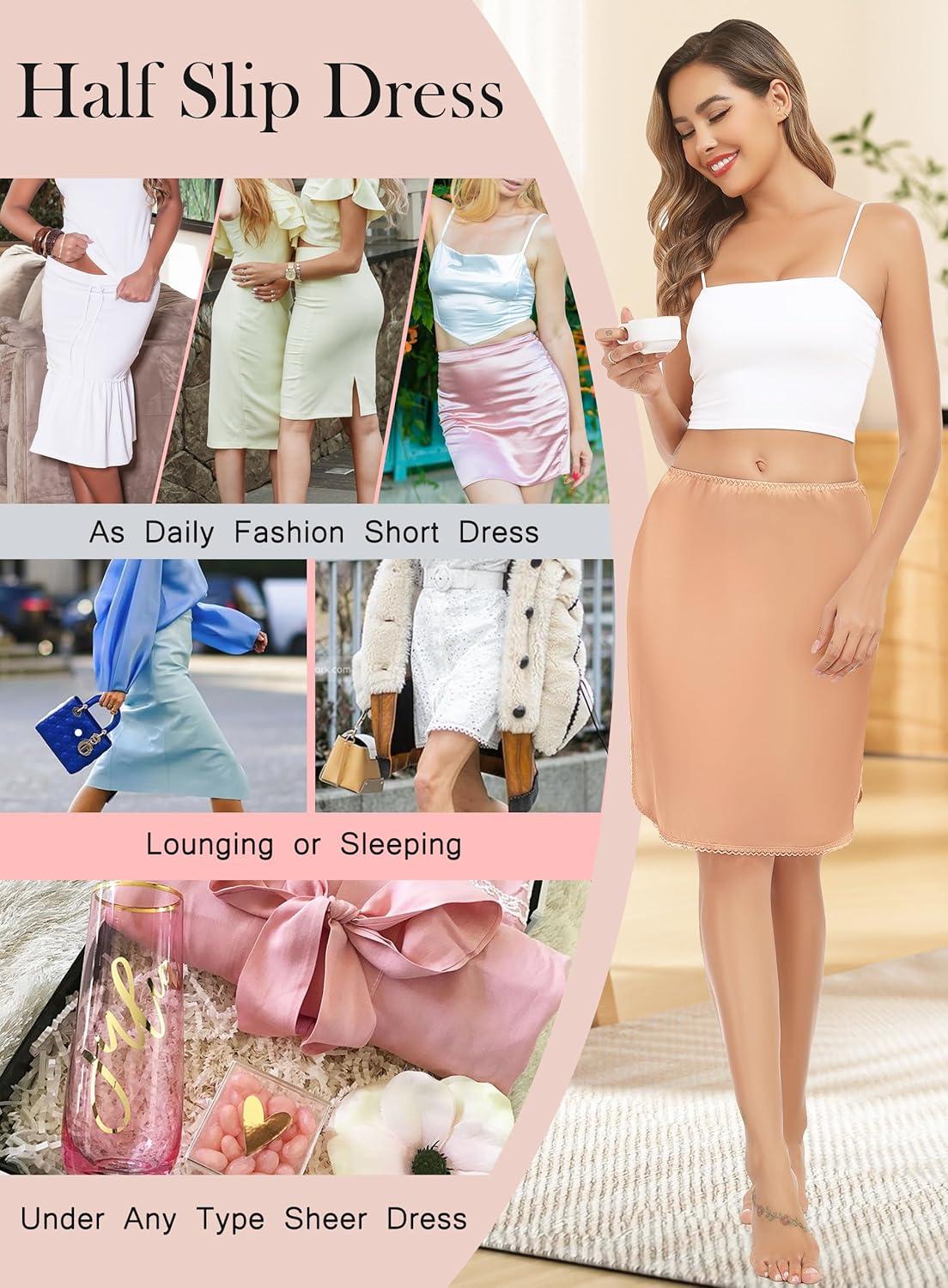 imageLovasy Half Slips for Women Underskirt AntiStatic Short Mini Skirt with Floral Lace Trim Slip Dress for Skirt Dresses S3XLDeep Champagne