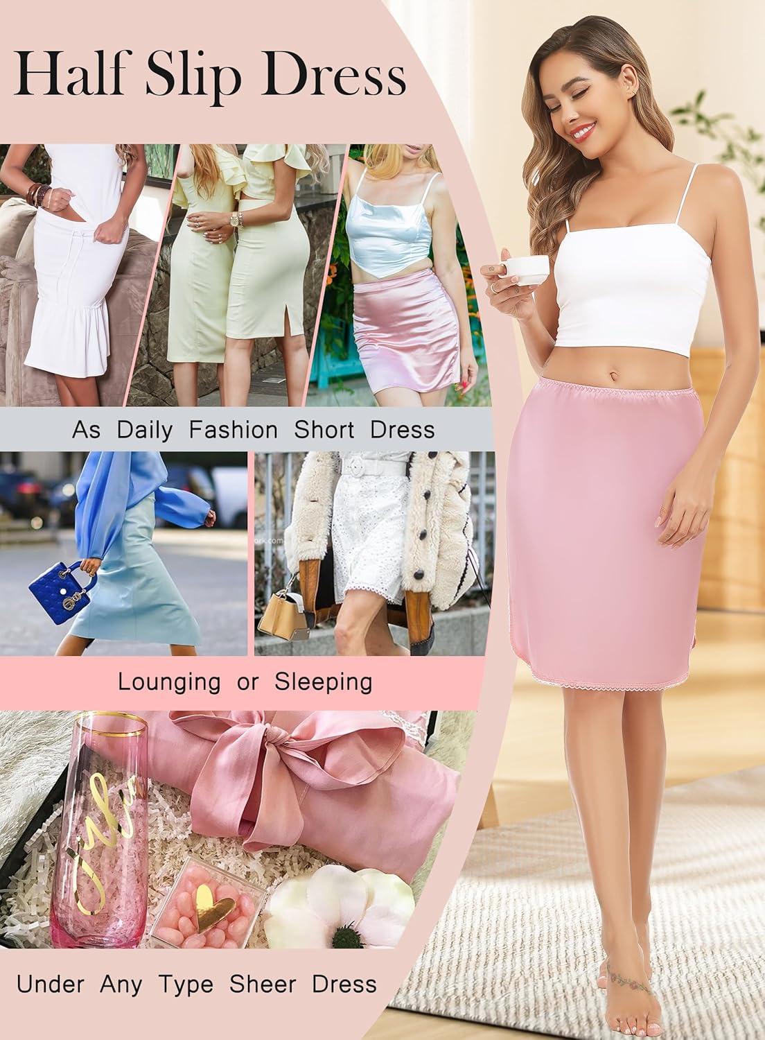 imageLovasy Half Slips for Women Underskirt AntiStatic Short Mini Skirt with Floral Lace Trim Slip Dress for Skirt Dresses S3XLRose Pink