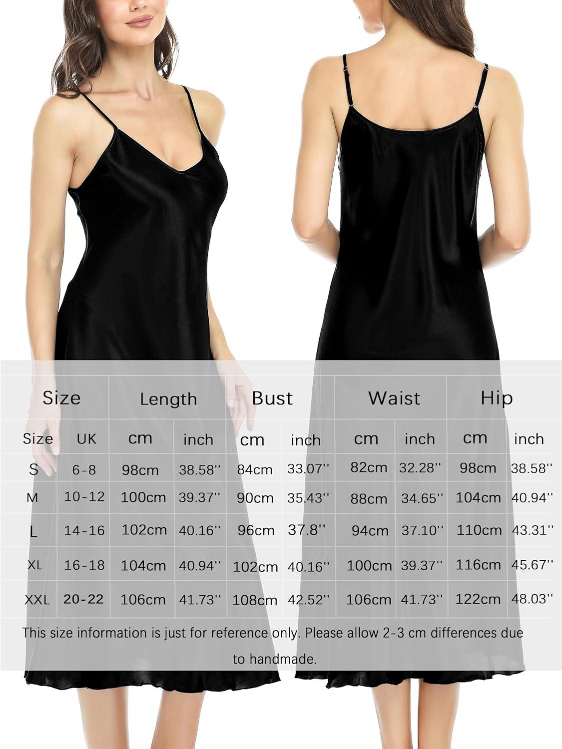 imageLovasy Women Satin Nightgown Sexy Lingerie Long Slip Dress V Neck Sleepwear Nightdress SXXLBlack
