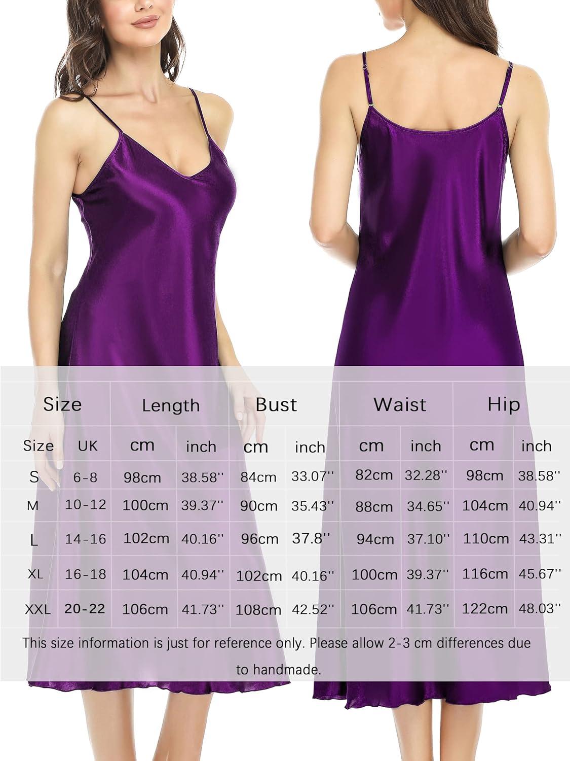 imageLovasy Women Satin Nightgown Sexy Lingerie Long Slip Dress V Neck Sleepwear Nightdress SXXLDark Purple