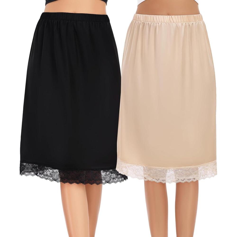 long skirt slip for under dresses Women Half Slip Underskirt Elastic Waist Extender Underskirt Skirt Satin Slip Long Slips for Under Dresses Lingerie Skirt