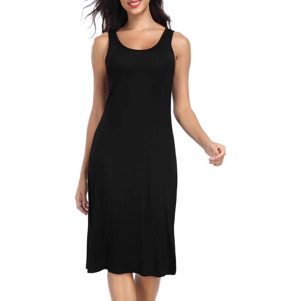 imageLovasy Full Slip for Women Under Dress Long Wide Straps Slips Sleeveless Tank Tops Dresses Nightgown S3XLBlack