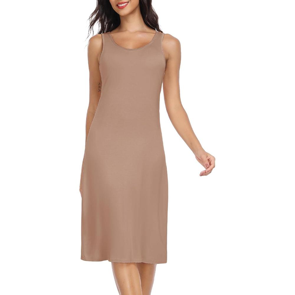 imageLovasy Full Slip for Women Under Dress Long Wide Straps Slips Sleeveless Tank Tops Dresses Nightgown S3XLCoffee