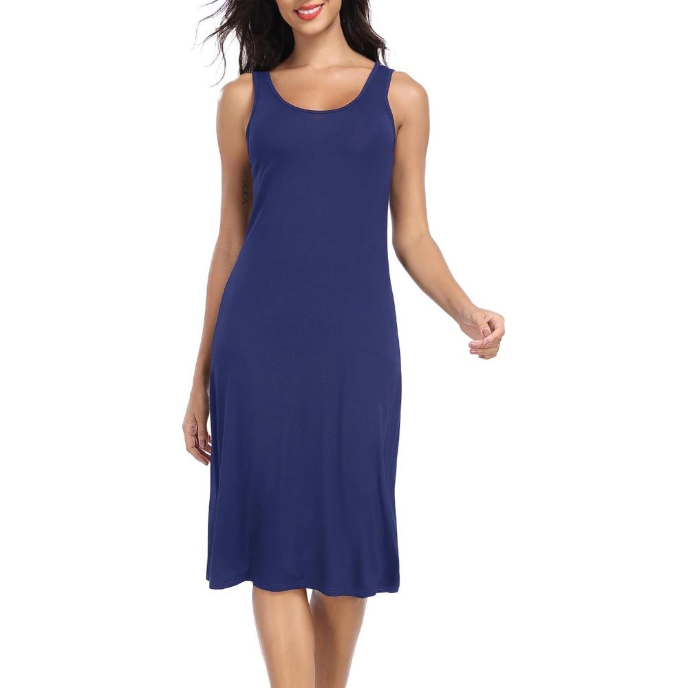 imageLovasy Full Slip for Women Under Dress Long Wide Straps Slips Sleeveless Tank Tops Dresses Nightgown S3XLNavy Blue