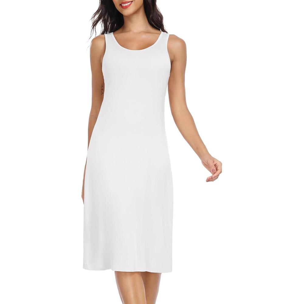imageLovasy Full Slip for Women Under Dress Long Wide Straps Slips Sleeveless Tank Tops Dresses Nightgown S3XLWhite
