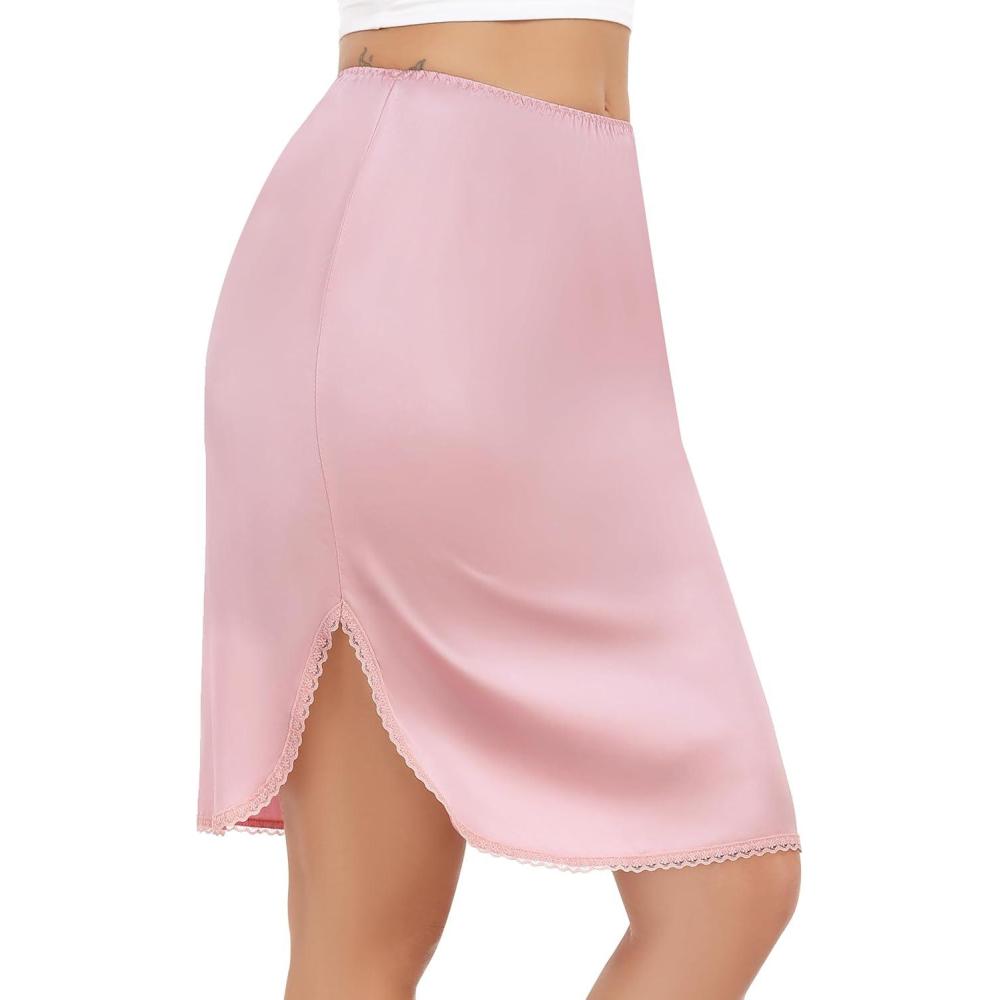 imageLovasy Half Slips for Women Underskirt AntiStatic Short Mini Skirt with Floral Lace Trim Slip Dress for Skirt Dresses S3XLRose Pink