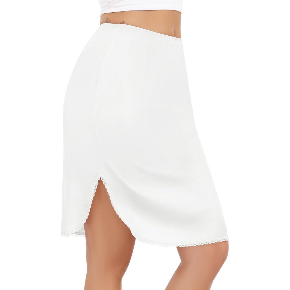 imageLovasy Half Slips for Women Underskirt AntiStatic Short Mini Skirt with Floral Lace Trim Slip Dress for Skirt Dresses S3XLWhite