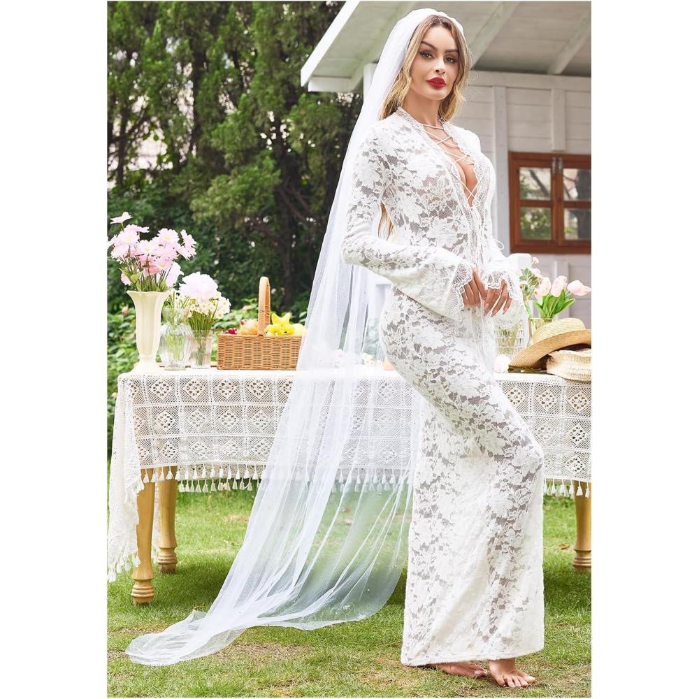 imageLovasy Pearl Wedding Bridal Veil 1 Tier Long Veils with Metal Comb Premium Wedding Accessories for Brides Bachelorette PartyChapel Length 200cm7874inch