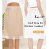 Lovasy 2 Pieces Half Slips for Women Long Underskirt Anti Static Satin Under Skirt with Lace Trim Slip for Skirts Dress S-3XL(White+nude)