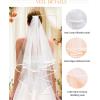 Lovasy 2 Tier Bridal Veils with 10 Pairs Magnetic Pearl Veils Weights Short Wedding Veil for Bachelorette Parties Bridal Showers Brides Accessories