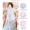 Lovasy Bride-to-Be Sash & Bride Veil White Wedding Veil for Bachelorette Party Bridal Shower Pearl Satin Sash 2pcs Bridal Accessories Set