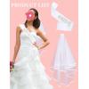 Lovasy Bride-to-Be Sash & Bride Veil White Wedding Veil for Bachelorette Party Bridal Shower Pearl Satin Sash 2pcs Bridal Accessories Set