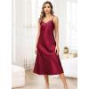 Lovasy Sexy Nightgown for Women Satin Long Lingerie Sleepwear Lace V Neck Slip Dress S-XXL(Purplish Red)