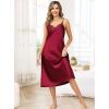 Lovasy Sexy Nightgown for Women Satin Long Lingerie Sleepwear Lace V Neck Slip Dress S-XXL(Purplish Red)