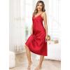 Lovasy Sexy Nightgown for Women Satin Long Lingerie Sleepwear Lace V Neck Slip Dress S-XXL(Red)