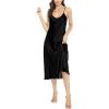 Lovasy Women Satin Nightgown Sexy Lingerie Long Slip Dress V Neck Sleepwear Nightdress S-XXL(Black)