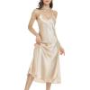 Lovasy Women Satin Nightgown Sexy Lingerie Long Slip Dress V Neck Sleepwear Nightdress S-XXL(Champagne)