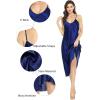 Lovasy Women Satin Nightgown Sexy Lingerie Long Slip Dress V Neck Sleepwear Nightdress S-XXL(Dark Blue)