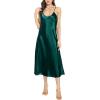 Lovasy Women Satin Nightgown Sexy Lingerie Long Slip Dress V Neck Sleepwear Nightdress S-XXL(Dark Green)