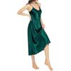 Lovasy Women Satin Nightgown Sexy Lingerie Long Slip Dress V Neck Sleepwear Nightdress S-XXL(Dark Green)