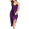 Lovasy Women Satin Nightgown Sexy Lingerie Long Slip Dress V Neck Sleepwear Nightdress S-XXL(Dark Purple)