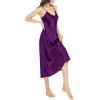 Lovasy Women Satin Nightgown Sexy Lingerie Long Slip Dress V Neck Sleepwear Nightdress S-XXL(Dark Purple)