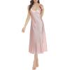 Lovasy Women Satin Nightgown Sexy Lingerie Long Slip Dress V Neck Sleepwear Nightdress S-XXL(Pink)