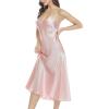Lovasy Women Satin Nightgown Sexy Lingerie Long Slip Dress V Neck Sleepwear Nightdress S-XXL(Pink)