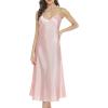 Lovasy Women Satin Nightgown Sexy Lingerie Long Slip Dress V Neck Sleepwear Nightdress S-XXL(Pink)