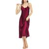 Lovasy Women Satin Nightgown Sexy Lingerie Long Slip Dress V Neck Sleepwear Nightdress S-XXL(Purplish Red)
