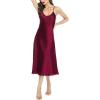Lovasy Women Satin Nightgown Sexy Lingerie Long Slip Dress V Neck Sleepwear Nightdress S-XXL(Purplish Red)