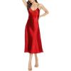 Lovasy Women Satin Nightgown Sexy Lingerie Long Slip Dress V Neck Sleepwear Nightdress S-XXL(Red)