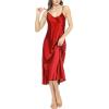 Lovasy Women Satin Nightgown Sexy Lingerie Long Slip Dress V Neck Sleepwear Nightdress S-XXL(Red)