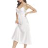 Lovasy Women Satin Nightgown Sexy Lingerie Long Slip Dress V Neck Sleepwear Nightdress S-XXL(White)