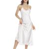 Lovasy Women Satin Nightgown Sexy Lingerie Long Slip Dress V Neck Sleepwear Nightdress S-XXL(White)