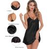 Lovasy Women Satin Nightgown Sexy Lingerie Sleepwear Silk Slip Dress V Neck Negligee Nightie Bridal Babydoll Short Nightwear(Black)