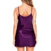 Lovasy Women Satin Nightgown Sexy Lingerie Sleepwear Silk Slip Dress V Neck Negligee Nightie Bridal Babydoll Short Nightwear(Dark Purple)