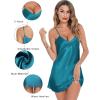 Lovasy Women Satin Nightgown Sexy Lingerie Sleepwear Silk Slip Dress V Neck Negligee Nightie Bridal Babydoll Short Nightwear(Peacock Blue)