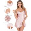Lovasy Women Satin Nightgown Sexy Lingerie Sleepwear Silk Slip Dress V Neck Negligee Nightie Bridal Babydoll Short Nightwear(Pink)