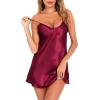 Lovasy Women Satin Nightgown Sexy Lingerie Sleepwear Silk Slip Dress V Neck Negligee Nightie Bridal Babydoll Short Nightwear(Purplish Red)