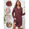 Lovasy Womens Cotton Long Sleeves Nightgowns Christmas Sleepwear V Neck Sleepshirt Nightdress with Pockets S-3XL(Christmas-wine Red01)