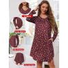 Lovasy Womens Cotton Long Sleeves Nightgowns Christmas Sleepwear V Neck Sleepshirt Nightdress with Pockets S-3XL(Christmas-wine Red01)