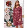 Lovasy Womens Cotton Long Sleeves Nightgowns Christmas Sleepwear V Neck Sleepshirt Nightdress with Pockets S-3XL(Christmas-wine Red02)