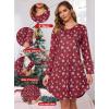 Lovasy Womens Cotton Long Sleeves Nightgowns Christmas Sleepwear V Neck Sleepshirt Nightdress with Pockets S-3XL(Christmas-wine Red02)