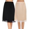 Lovasy 2 Pieces Half Slips for Women Long Underskirt Anti Static Satin Under Skirt with Lace Trim Slip for Skirts Dress S-3XL(Black+nude)