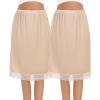 Lovasy 2 Pieces Half Slips for Women Long Underskirt Anti Static Satin Under Skirt with Lace Trim Slip for Skirts Dress S-3XL(Nude+nude)